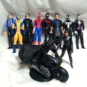 BUNDLE #1: Marvel & DC Comics Large 10 Action Figures & 1 Bike Bundle 11 Items